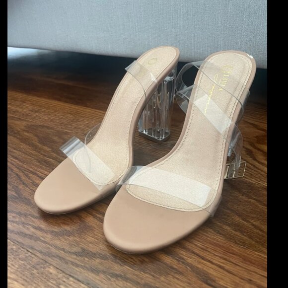 UWB Olivia Ferguson Clear/Nude Strap Heels Size 6.5 - Picture 1 of 9